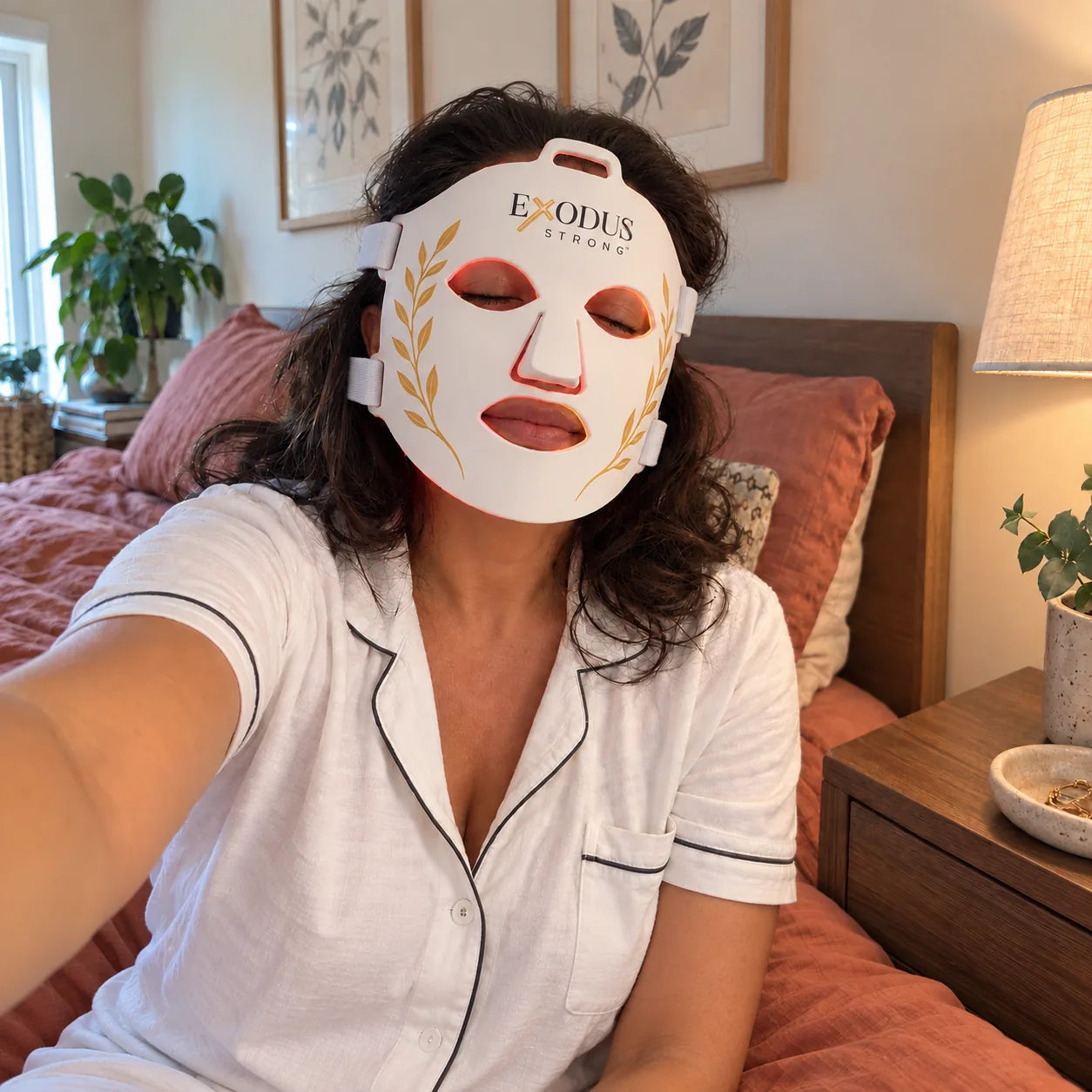Wearing the LED face mask at home