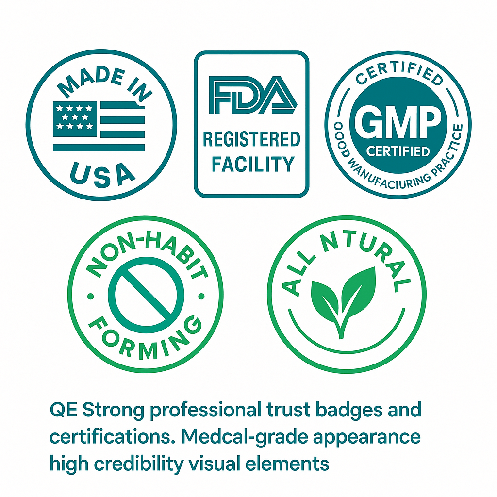 Trust badges - Made in USA, FDA Registered, GMP Certified