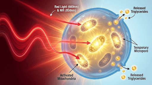 Red light waves penetrating cell