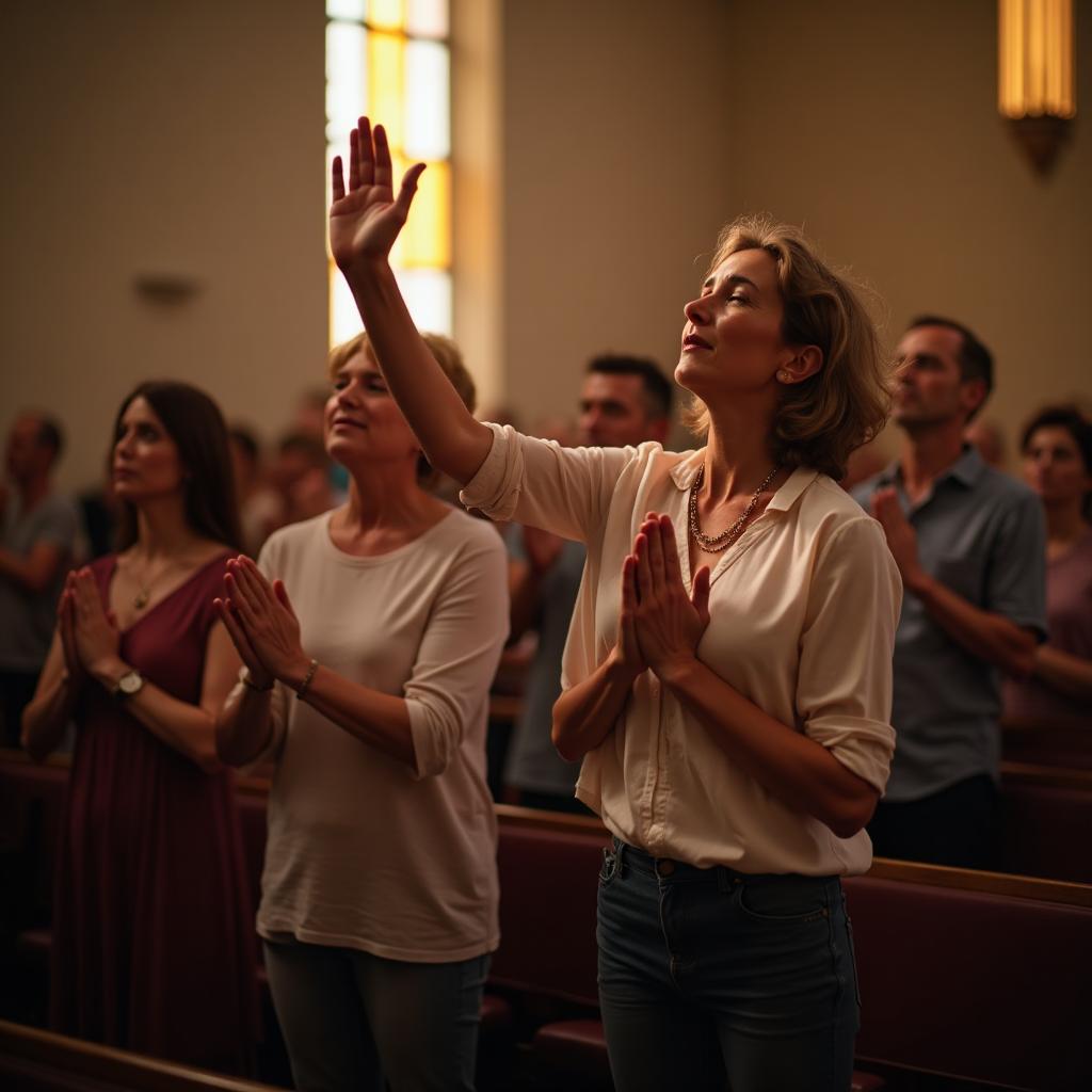 Couple worshiping freely at church