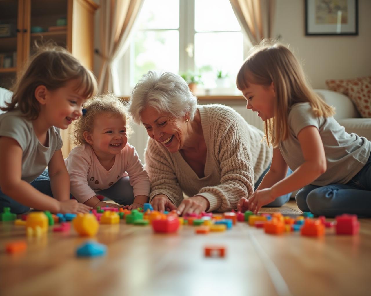 Grandmother playing with grandchildren