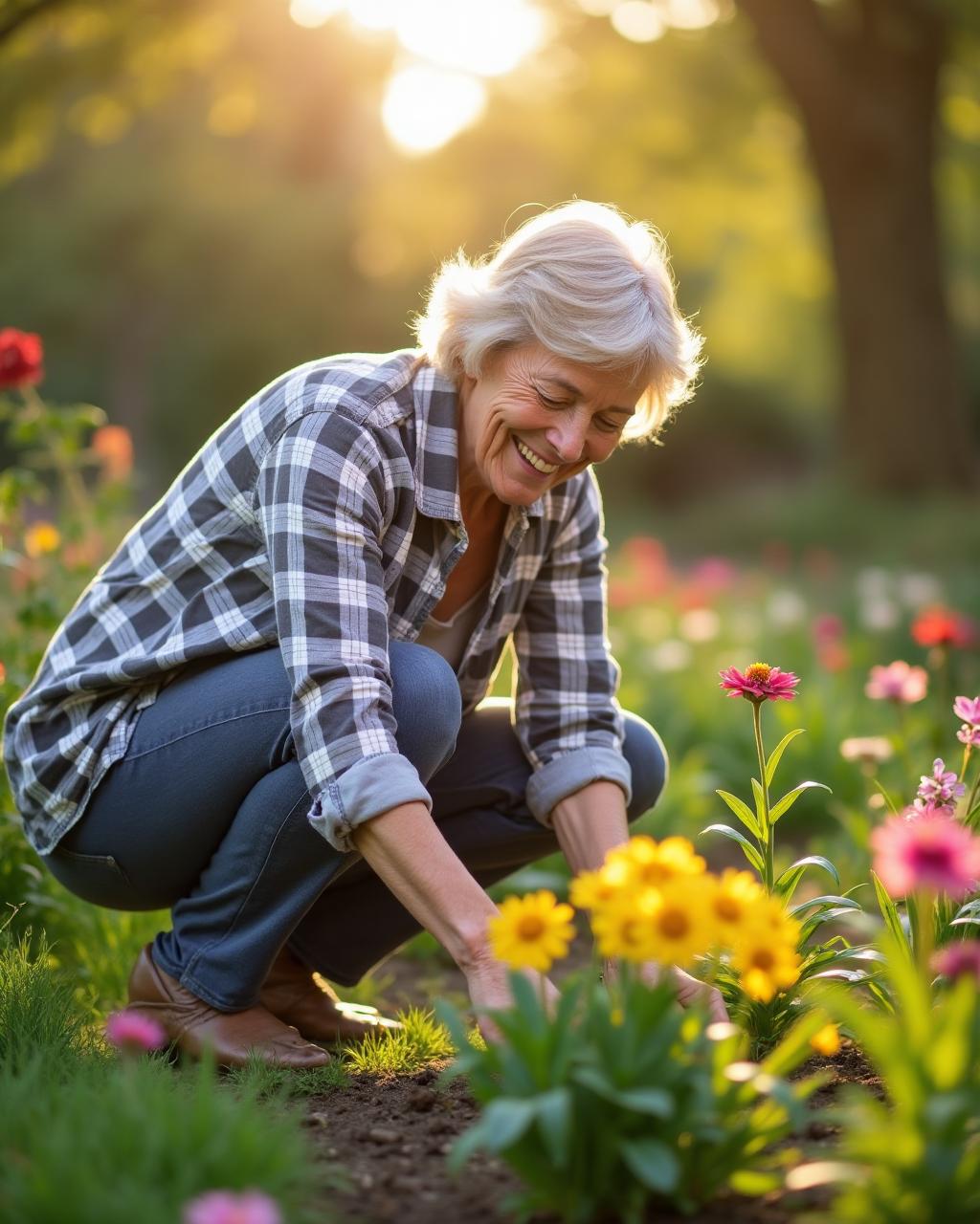 Active woman gardening comfortably