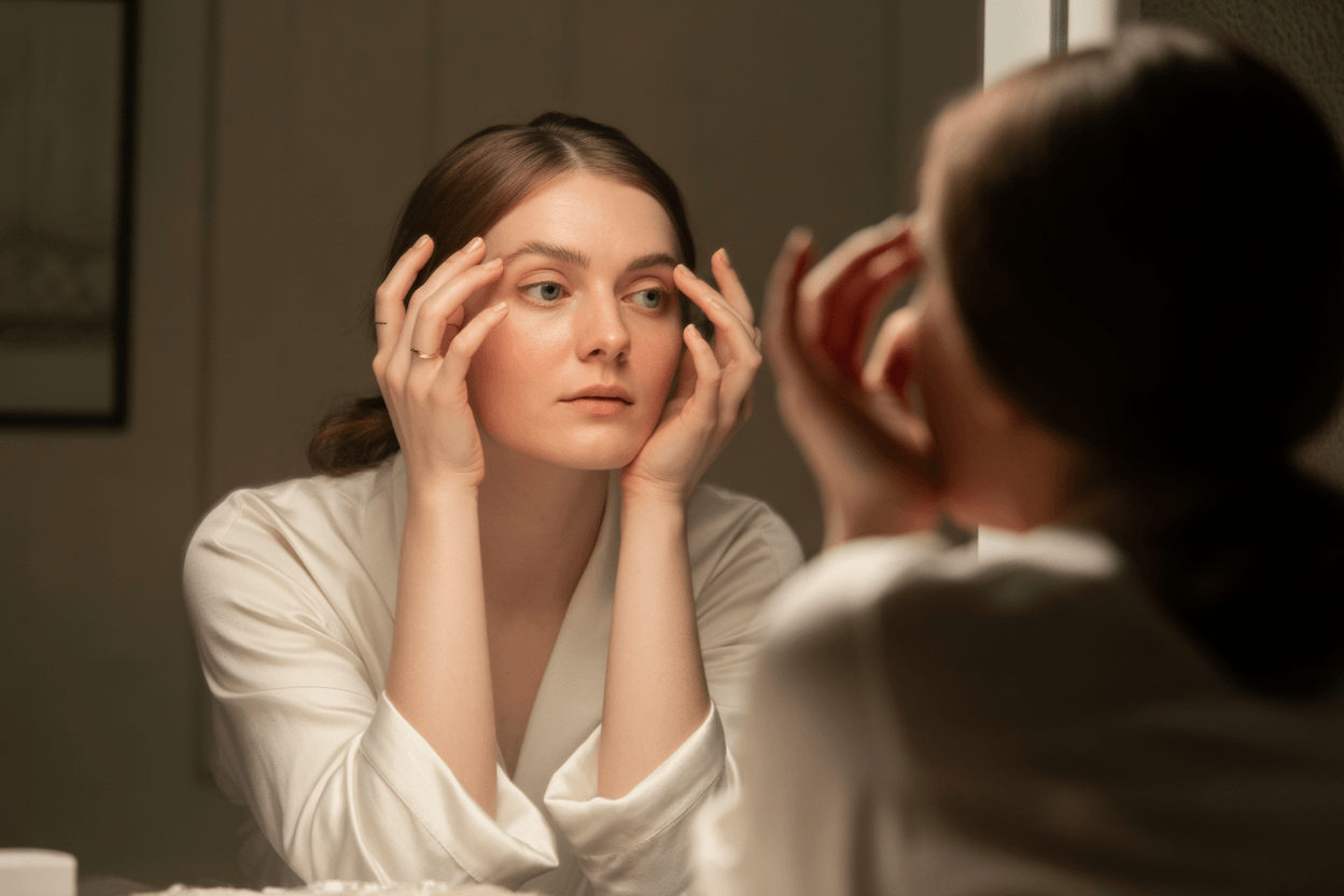 Woman looking in mirror
