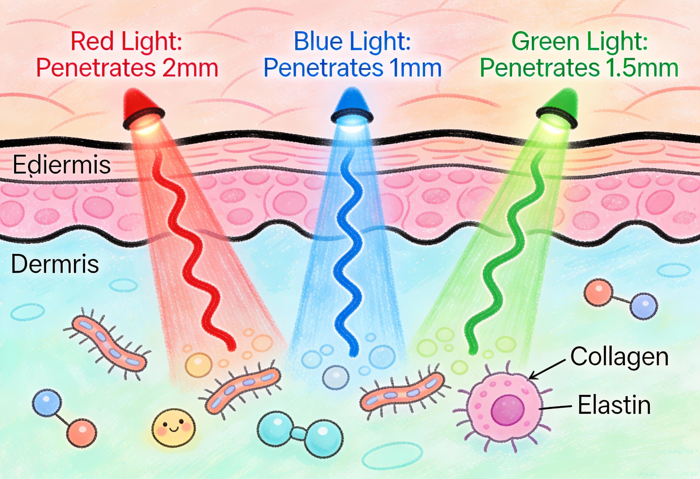 Diagram of light therapy penetrating skin layers