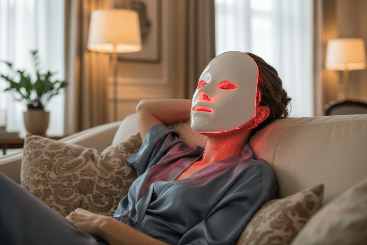 QE 7-Color LED Therapy Mask in use